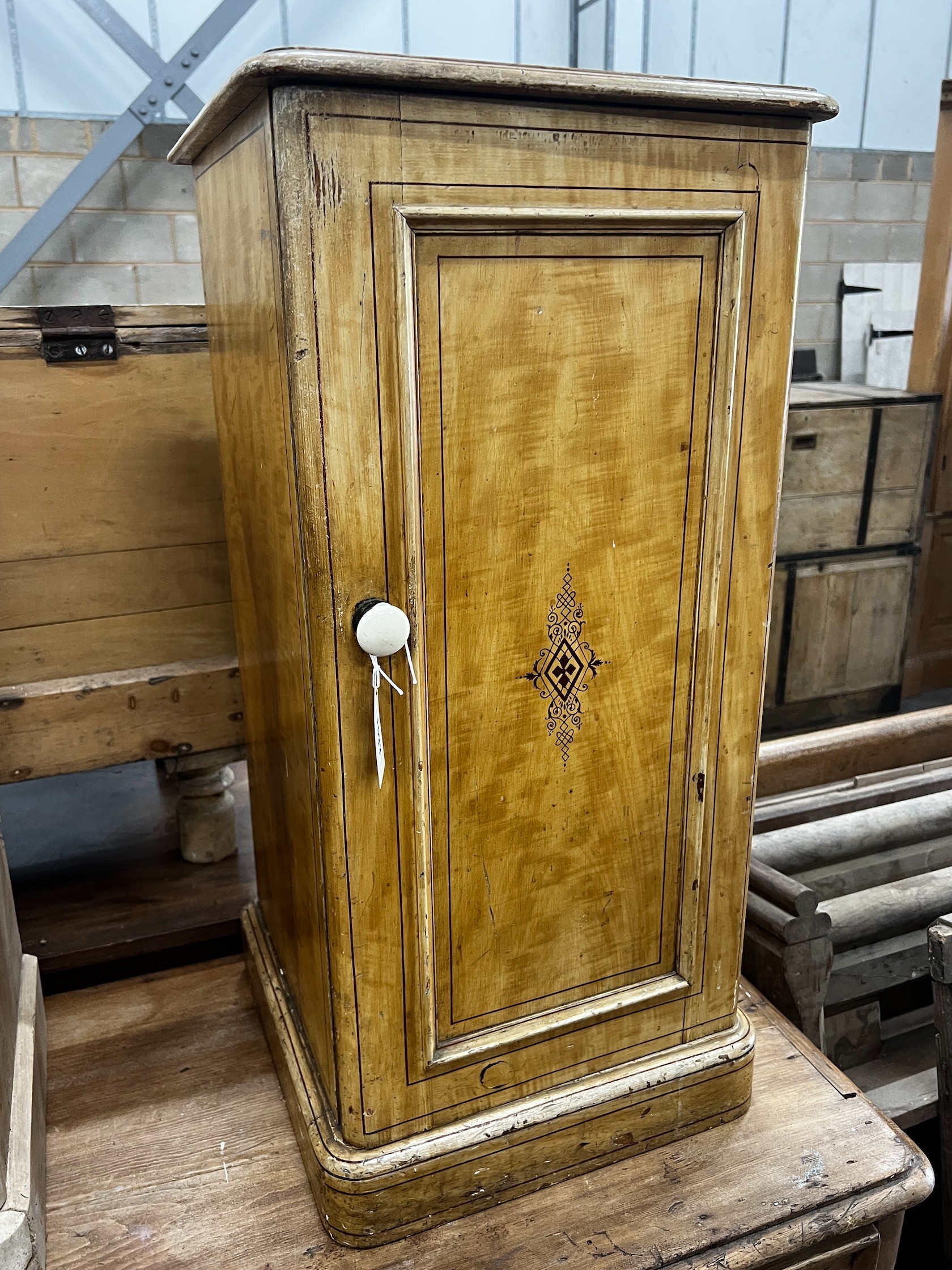 Two Victorian pine bedside cabinets, tallest 80cm